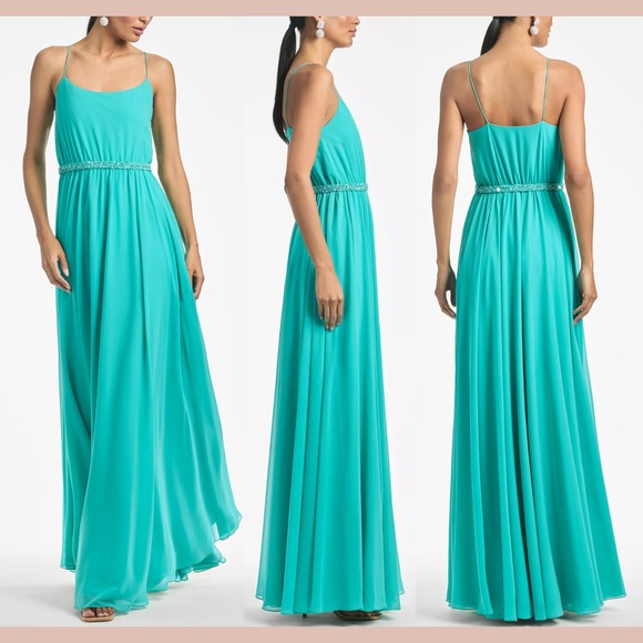 NWT $1095 Sachin & Babi [ 8 ] Lavina Beaded Gown with Cape in Turquoise‎ #J1528 - Picture 3 of 16